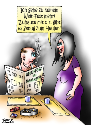 Cartoon: Wein-Fest (medium) by besscartoon tagged weinfest,heulen,mann,frau,paar,liebe,ehe,alter,beziehung,bess,besscartoon