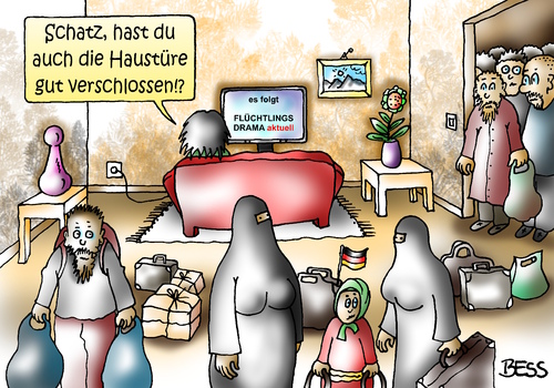 Cartoon: welcome (medium) by besscartoon tagged asyl,flüchtlinge,flüchtlingsdrama,syrien,deutschland,bess,besscartoon