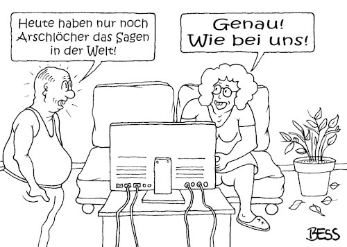 Cartoon: Weltlage (medium) by besscartoon tagged mann,frau,paar,beziehung,ehe,arschlöcher,weisheit,welt,politische,lage,bess,besscartoon