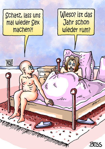 Cartoon: wie die Zeit vergeht (medium) by besscartoon tagged mann,frau,paar,beziehung,ehe,bett,verkehr,alter,bess,besscartoon