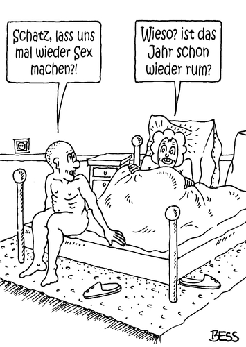 Cartoon: wie die Zeit vergeht (medium) by besscartoon tagged mann,frau,paar,beziehung,ehe,bett,verkehr,alter,bess,besscartoon