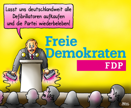 Cartoon: Wiederbelebungsversuch (medium) by besscartoon tagged fdp,parteien,defibrillator,magenta,logo,wieder,beleben,politik,landtagswahlen,bess,besscartoon