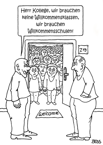 Cartoon: Willkommensschulen (medium) by besscartoon tagged welcome,willkommensklassen,willkommensschulen,schule,pädagogik,lehrer,schüler,asyl,flüchtlinge,flüchtlingsdrama,syrien,deutschland,hauptschule,realschule,gymnasium,werkrealschule,gemeinschaftsschule,grundschule,bess,besscartoon