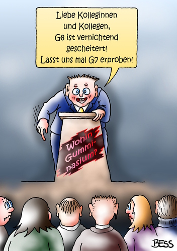 Cartoon: Wohin Gumminasium? (medium) by besscartoon tagged schule,g7,g8,abitur,pädagogik,schulversuch,lehrer,pauker,lernen,schüler,gymnasium,bess,besscartoon