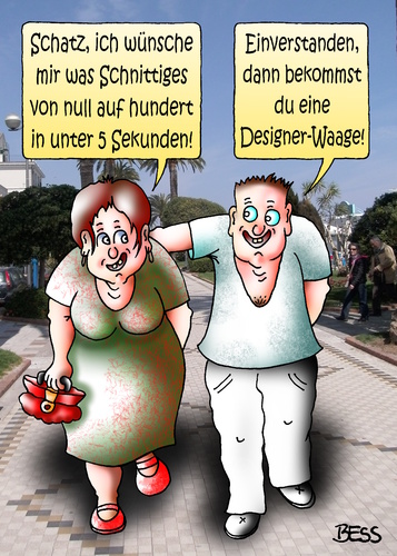 Cartoon: wünsch dir was (medium) by besscartoon tagged mann,frau,paar,beziehung,liebe,ehe,gewicht,übergewicht,waage,schnittiges,sexualität,alter,bess,besscartoon