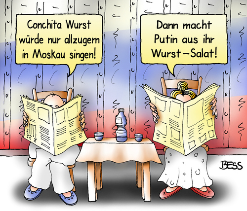 Cartoon: Wurst-Salat (medium) by besscartoon tagged conchita,wurst,musik,moskau,singen,putin,wurstsalat,bess,besscartoon