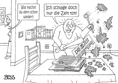 Cartoon: Zeit tot schlagen (medium) by besscartoon tagged mann,frau,paar,beziehung,ehe,presse,tot,schlagen,die,zeit,zeitung,bess,besscartoon