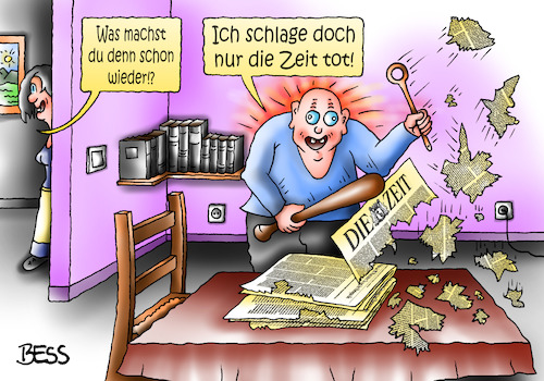 Cartoon: Zeit tot schlagen (medium) by besscartoon tagged mann,frau,paar,beziehung,ehe,presse,tot,schlagen,die,zeit,zeitung,bess,besscartoon