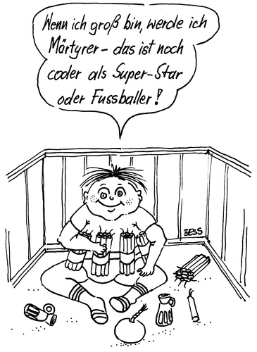 Cartoon: Zukunftspläne (medium) by besscartoon tagged kind,kinder,spielen,spiel,laufstall,handgranate,märtyrer,islam,gewalt,religion,terrorismus,suizid,selbstmord,attentat,selbstmordattentat,dynamit,islamismus,fussball,superstar,waffen,paradies,bess,besscartoon