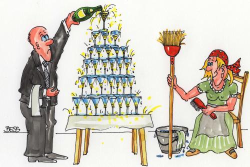 Cartoon: zum Wohl (medium) by besscartoon tagged alkohol,kellner,putzen,sekt,mann,frau,besscartoon,bess