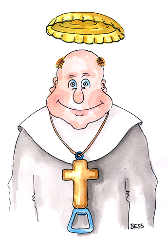 Cartoon: Zum Wohl (medium) by besscartoon tagged kirche,religion,christentum,pfarrer,katholisch,bier,bieröffner,heiligenschein,kreuz,alkohol,bess,besscartoon