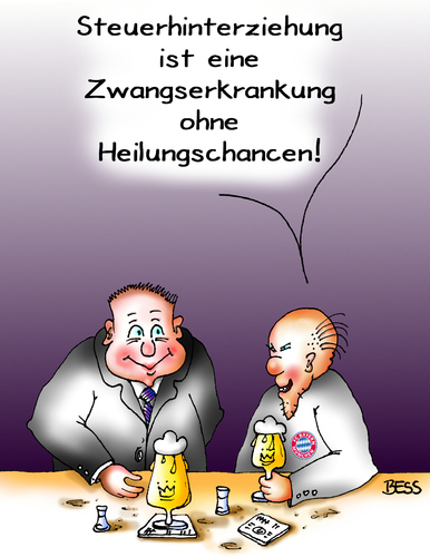 Cartoon: Zwangserkrankung (medium) by besscartoon tagged zwangserkrankung,heilung,uli,hoeneß,fc,prozess,bayern,münchen,steuerflucht,fussball,steuer,cd,schweiz,geld,steuerhinterziehung,bess,besscartoon