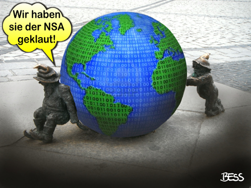 Cartoon: Zwergenaufstand (medium) by besscartoon tagged snowden,nsa,geheimdienste,russland,verrat,lauschangriff,prism,obama,usa,gnome,diebstahl,klauen,weltkugel,zwerge,bess,besscartoon