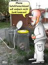 Cartoon: einen an der Schüssel (small) by besscartoon tagged tv,satellitenschüssel,empfang,fernsehen,müll,mülleimer,camping,urlaub,ferien,camper,wohnmobil,bess,besscartoon