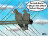 Cartoon: selber fliegen (small) by besscartoon tagged tauben,brieftauben,fliegen,snowden,amerika,email,computer,internet,nsa,geheimdienst,verrat,usa,eu,lauschangriff,deutschland,bess,besscartoon