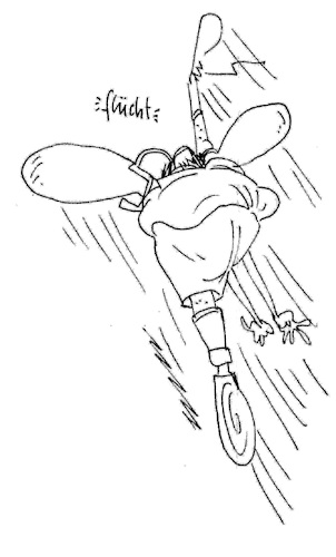 Cartoon: Vollhorst ergreift Hasenpanier (medium) by m tagged feige,feigheit,feigling,hasenfuß,schisser,hasenherz,duckmäuser,pussy