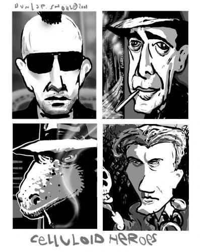 Cartoon: Celluloid Heroes (medium) by Dunlap-Shohl tagged caricature,bogart,deniro,godzilla,gielgude