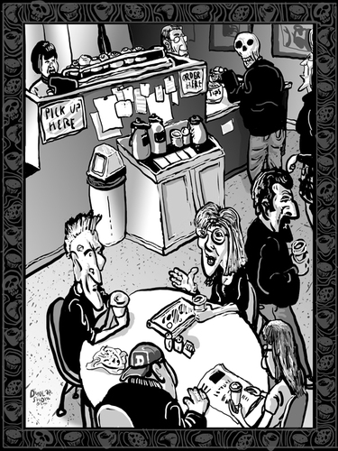 Cartoon: Dance of death 6 (medium) by Dunlap-Shohl tagged death,dance,coffee,cafe