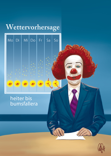 Cartoon: Clownvorhersage (medium) by olisch tagged clown,clowns,nachrichten,wettervorhersage,sommer,sonne,woche,wetter,news,olisch,clown,clowns,nachrichten,wettervorhersage,sommer,sonne,woche,wetter,news,olisch