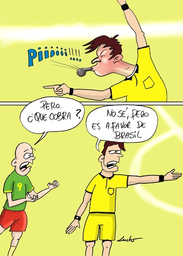 Cartoon: brazil referee (medium) by lucholuna tagged brasil2014,brasil,neymar,foul