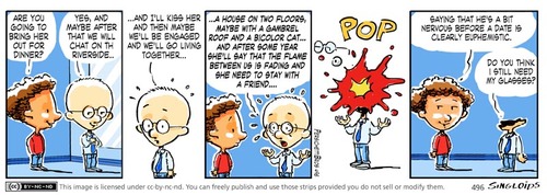 Cartoon: date nervousness (medium) by PersichettiBros tagged date,nervousness,dinner,head,explosion,anxiety,comicstrip