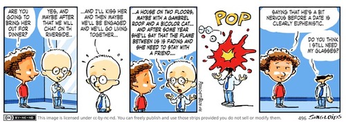 Cartoon: date nervousness (medium) by PersichettiBros tagged date,nervousness,dinner,head,explosion,anxiety,comicstrip