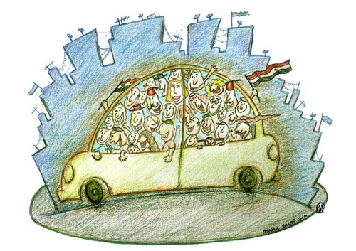 Cartoon: First Syrian made car! (medium) by Osama Salti tagged first,syrian,made,car,osama,salti,people,syria,joy,city
