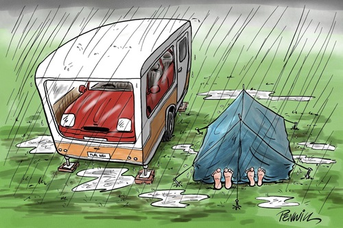 Cartoon: campers (medium) by penwill tagged camping,caravan,tent,camp,rain,car,holiday,wet