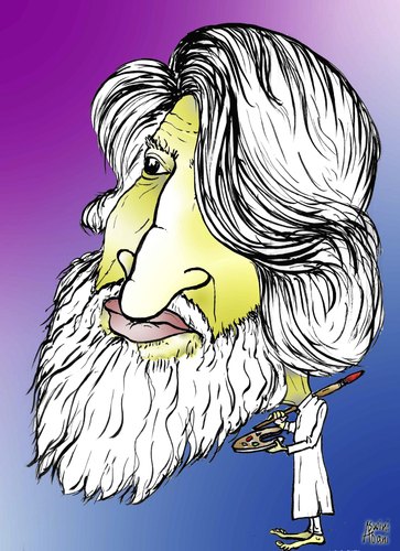 Cartoon: M.F. HUSSAIN (medium) by Aswini-Abani tagged artist,india,painter,aswini,abani