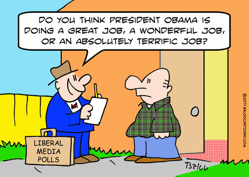 Cartoon: absolutely terrific job (medium) by rmay tagged pollster,obama,absolutely,terrific,job