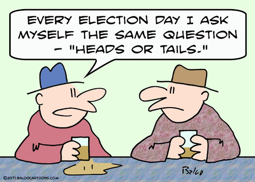 Cartoon: ask question heads tails electio (medium) by rmay tagged ask,question,heads,tails,election