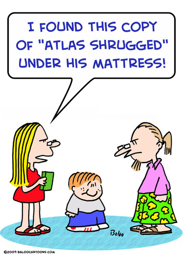 Cartoon: ayn rand atlas shrugged mattress (medium) by rmay tagged ayn,rand,atlas,shrugged,mattress