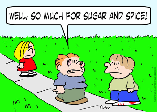 Cartoon: boy girl beat up sugar and spice (medium) by rmay tagged boy,girl,beat,up,sugar,and,spice