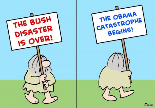 Cartoon: bush obama disaster catastrophe (medium) by rmay tagged bush,obama,disaster,catastrophe