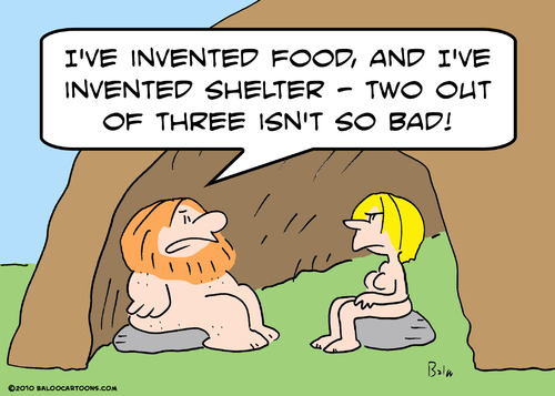 Cartoon: cave naked invented food shelter (medium) by rmay tagged cave,naked,invented,food,shelter