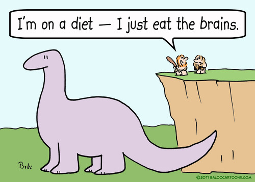 Cartoon: caveman diets on dinosaur brains (medium) by rmay tagged caveman,diets,on,dinosaur,brains