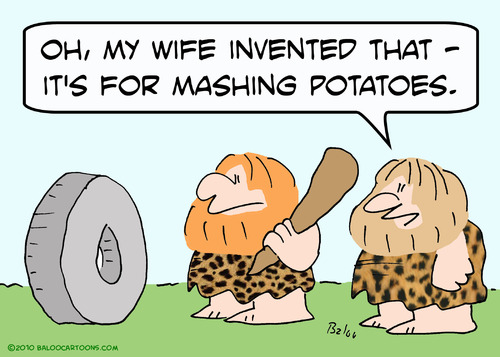 caveman wheel wife mashing By rmay | Nature Cartoon | TOONPOOL