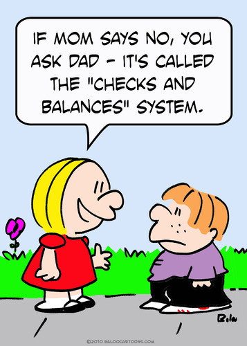 Cartoon: checks balances system kids mom (medium) by rmay tagged checks,balances,system,kids,mom,dad