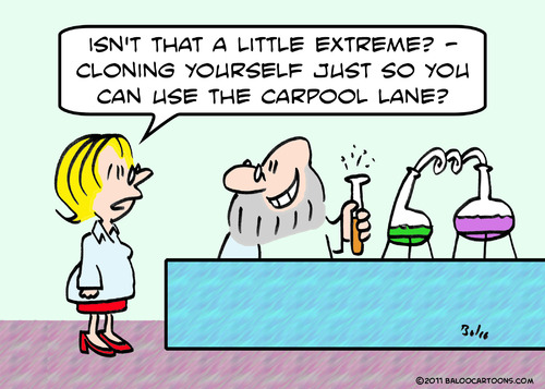 Cartoon: clone scientist carpool lane (medium) by rmay tagged clone,scientist,carpool,lane