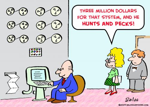 Cartoon: computer hunts pecks (medium) by rmay tagged computer,hunts,pecks