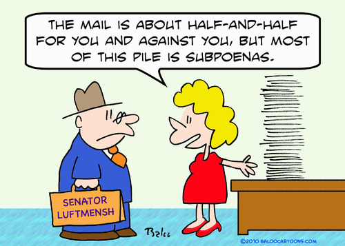 Cartoon: congress subpoenas mail senator (medium) by rmay tagged congress,subpoenas,mail,senator