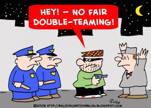 Cartoon: COPS MUGGER DOUBLE TEAMING (medium) by rmay tagged cops,mugger,double,teaming