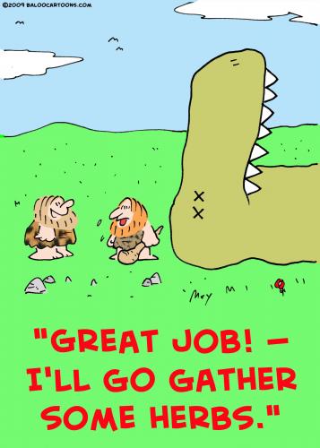 Cartoon: dinosaur gather herbs (medium) by rmay tagged dinosaur,gather,herbs