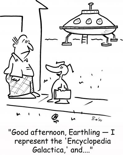 Cartoon: Encyclopedia Galactica (medium) by rmay tagged encyclopedia,galactica,alien,flying,saucer