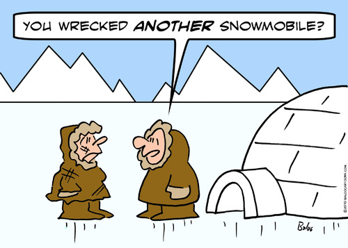 Cartoon: eskimo wife wrecked snowmobile (medium) by rmay tagged eskimo,wife,wrecked,snowmobile