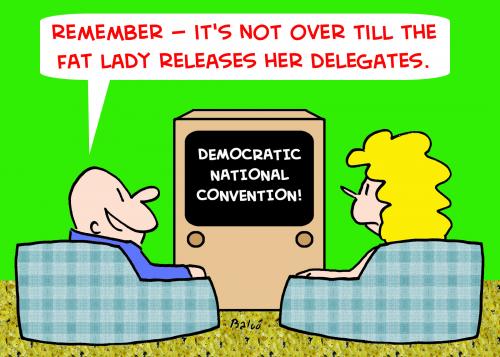 Cartoon: FAT LADY RELEASES HER DELEGATES (medium) by rmay tagged fat,lady,releases,her,delegates,hillary,clinton,barack,obama,democratic,convention