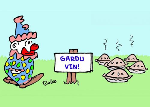 Cartoon: GARDU VIN! (medium) by rmay tagged esperanto,clown,pies,beware,gardu,vin