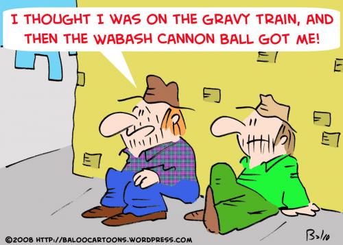 Cartoon: GRAVY TRAIN WABASH CANNON BALL (medium) by rmay tagged gravy,train,wabash,cannon,ball