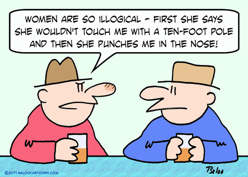 Cartoon: illogical women punch nose touch (medium) by rmay tagged illogical,women,punch,nose,touch,ten,foot,pole