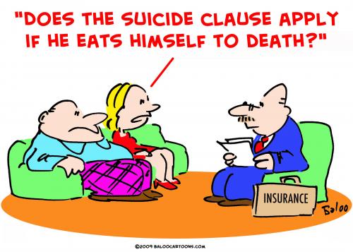 Cartoon: insurance suicide benefits death (medium) by rmay tagged insurance,suicide,benefits,death